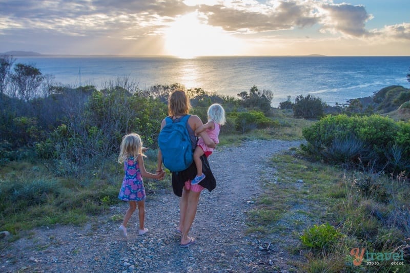 woman and children on the Headland walk in the Town of 1770