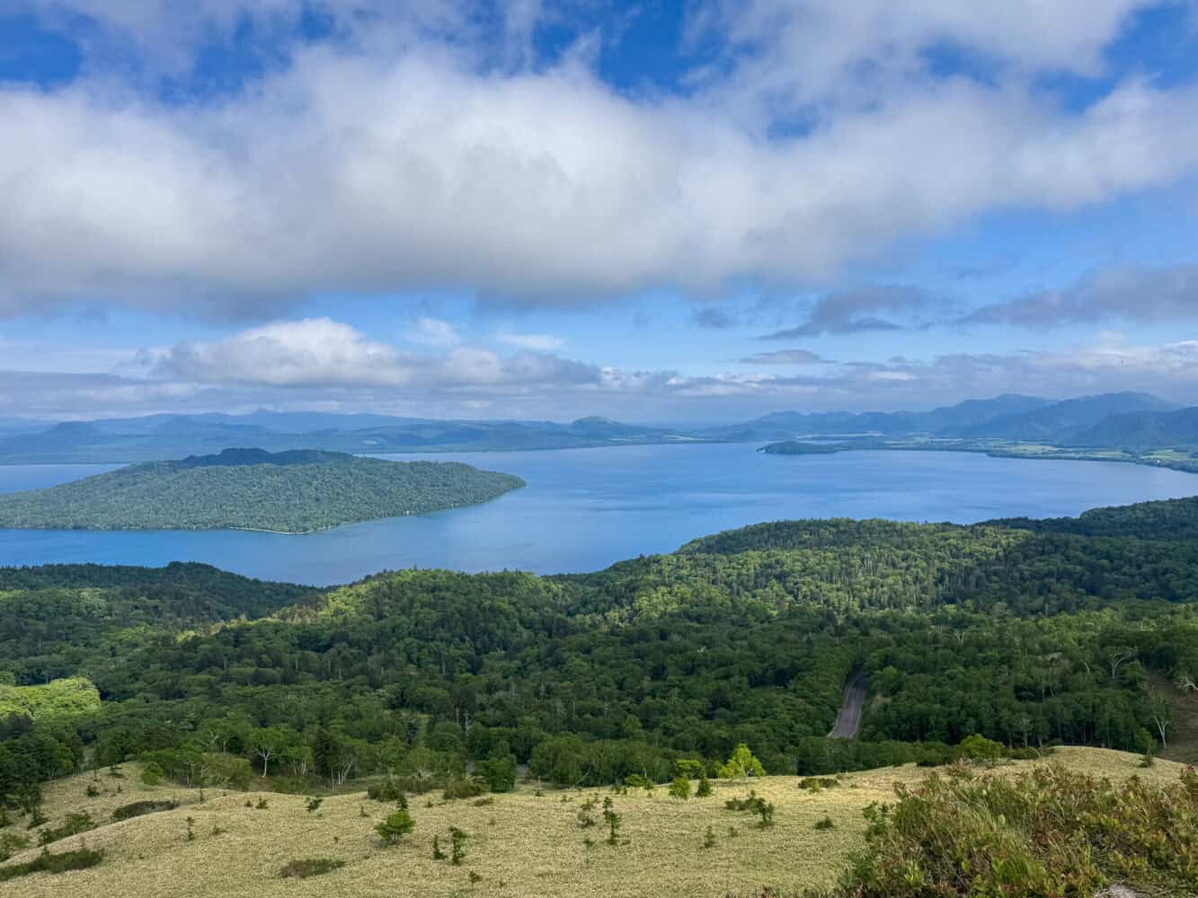 View of Lake Kussharo from the Bihoro Pass in Akan Mashu National Park, Japan.