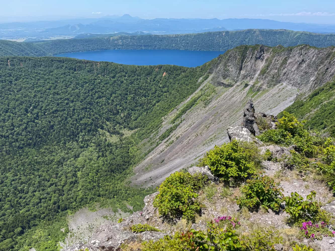 The Mashu caldera from Mt Mashu summit in Akan Mashu National Park in Hokkkaido, Japan.