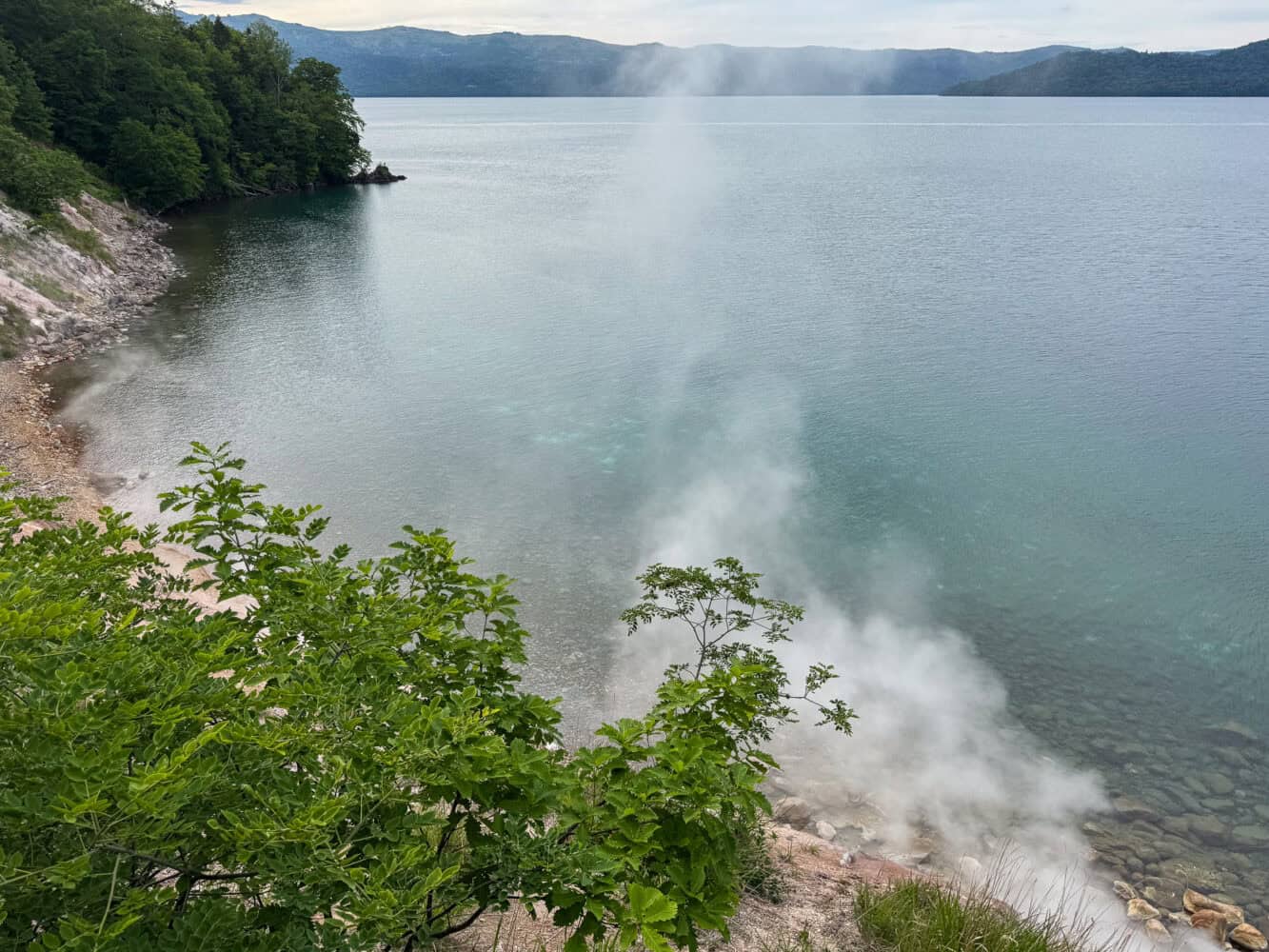 Fumaroles on the Wakoto Peninsula loop walk at Lake Kussharo in Akan Mashu National Park.