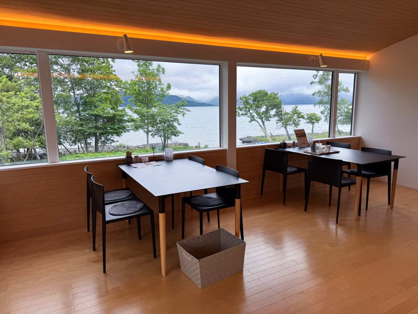 Lake view at Wakka Tomari cafe at Lake Kussharo, Hokkaido.
