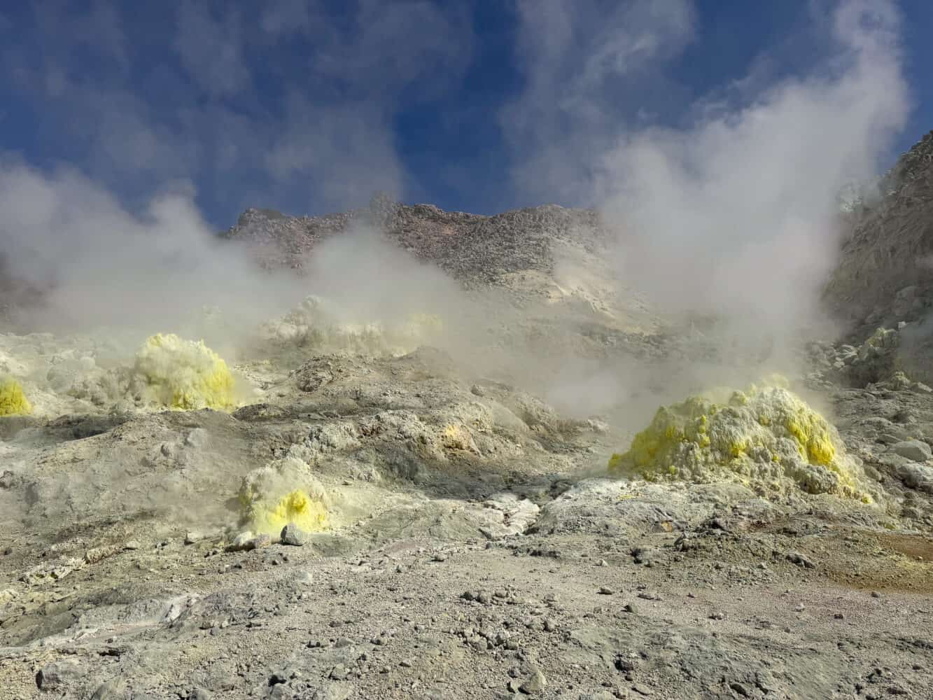 Yellow sulphur mounds and fumaroles at Mt Io in Akan Mashu National Park in Hokkkaido, Japan.