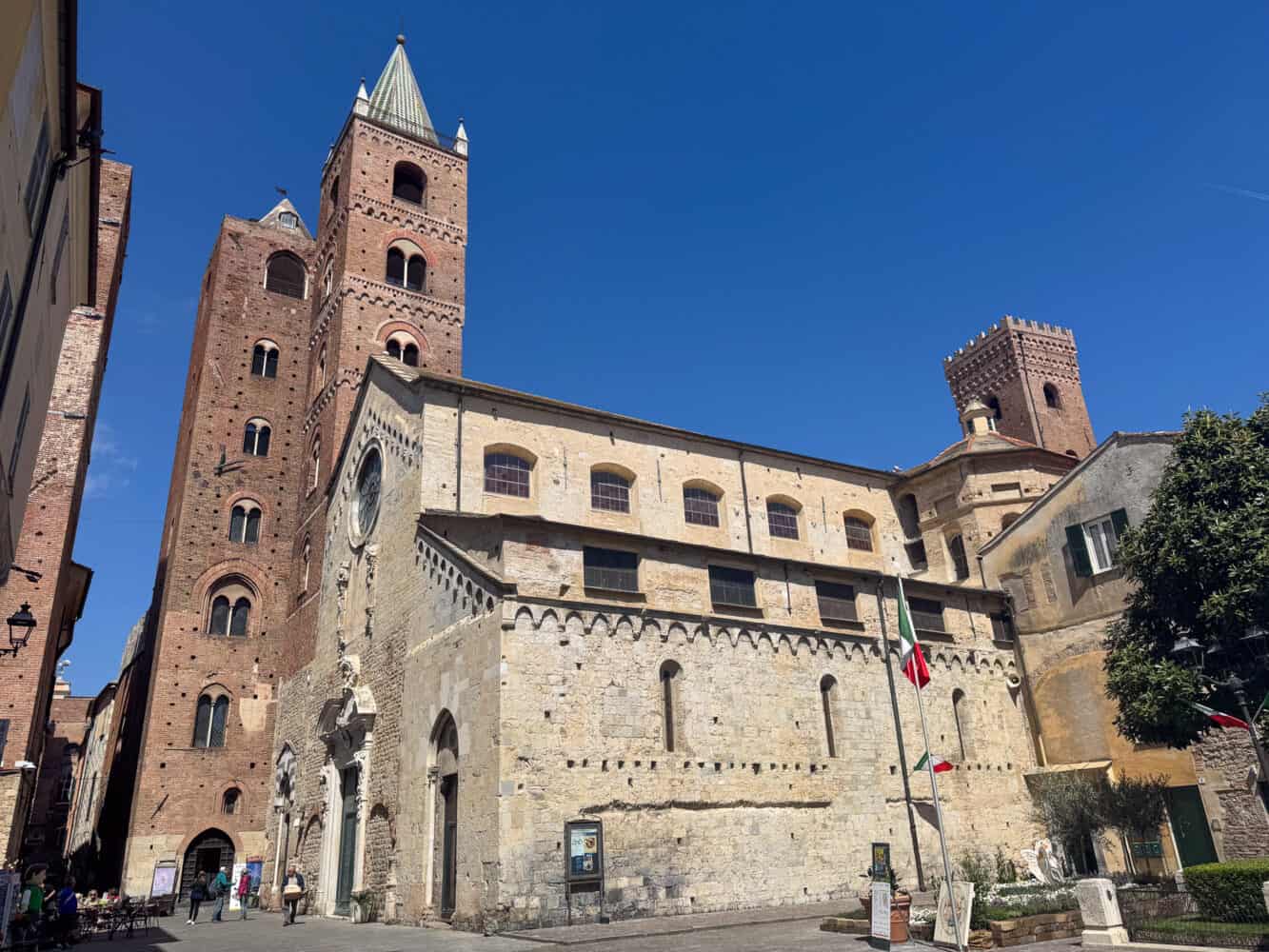 Albenga Cathedral and  medieval towers. 