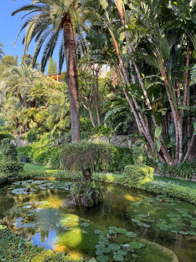 Pond in the gardens of Villa della Pergola in Alassio, Italy.