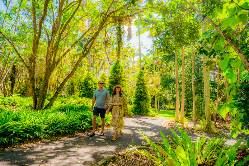 Couple walking on a pathway through Noosa Botanic Gardens