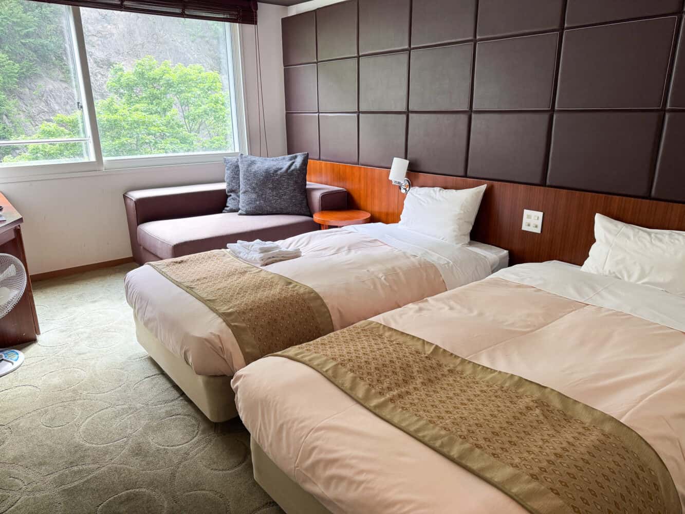 Modern twin room at Choyo Resort Hotel, Sounkyo Onsen.