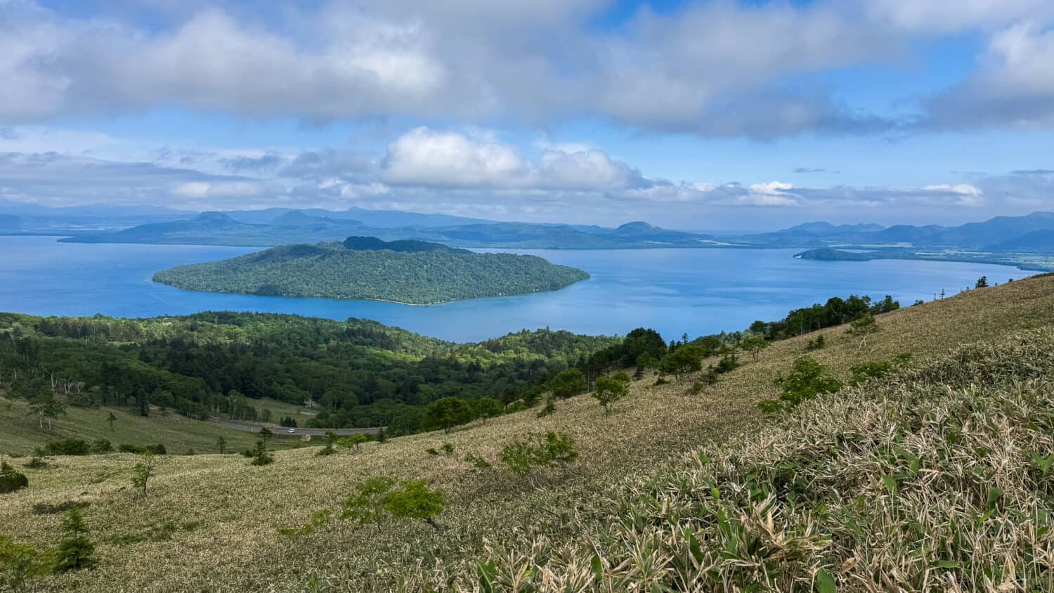Lake Kussharo from Bihoro Pass in Akan Mashu National Park, Hokkaido in summer.
