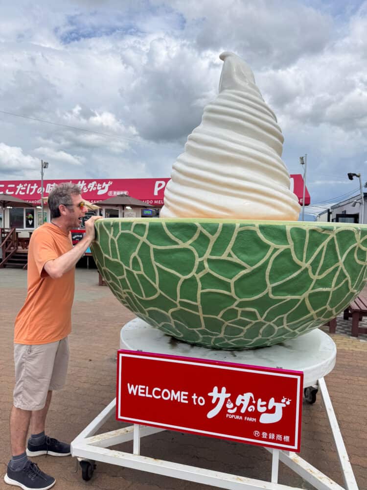Giant model of Popura Farm Santa's Beard dessert in Hokkaido.