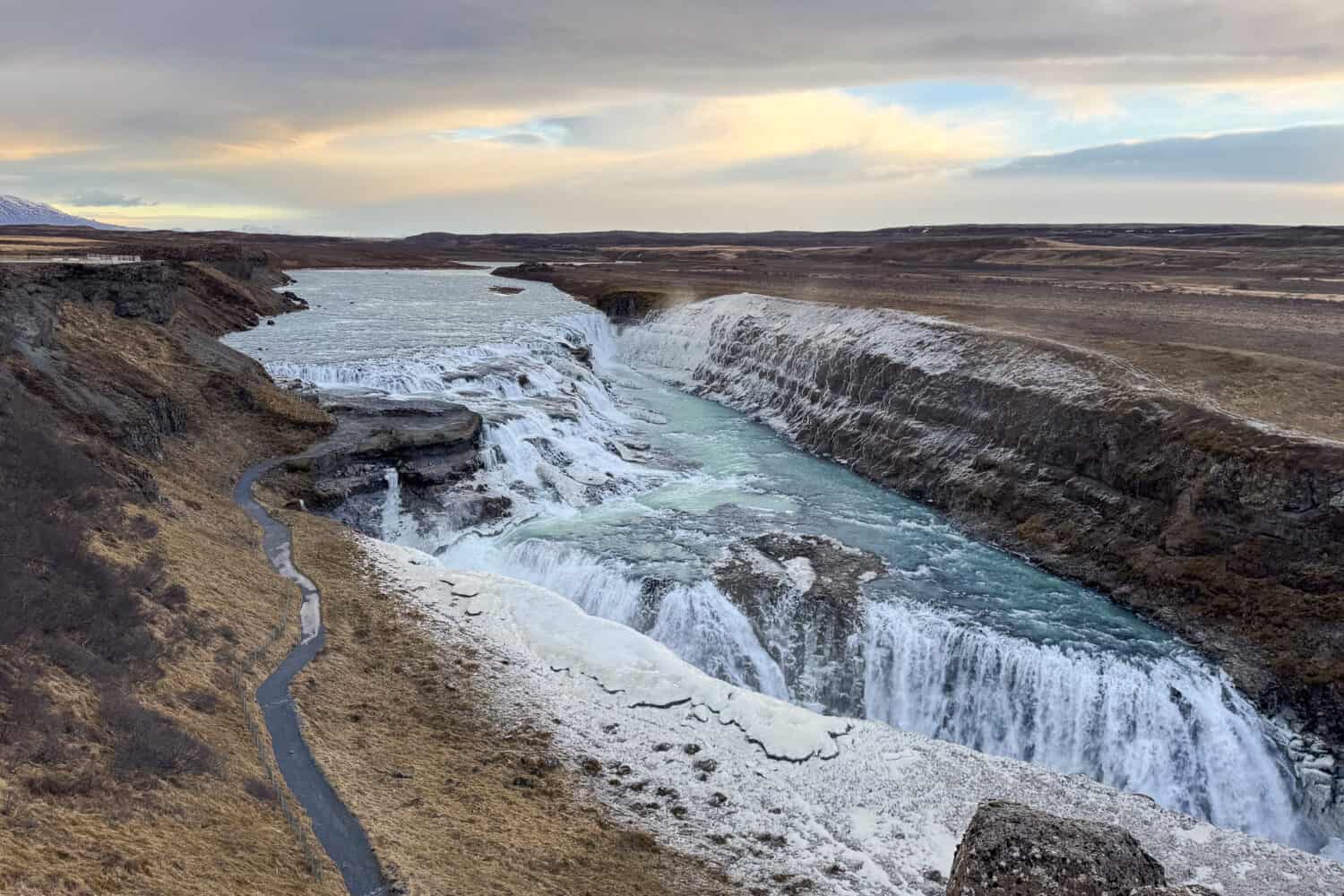 Gulfoss waterfall on the Golden Circle in Iceland in winter.