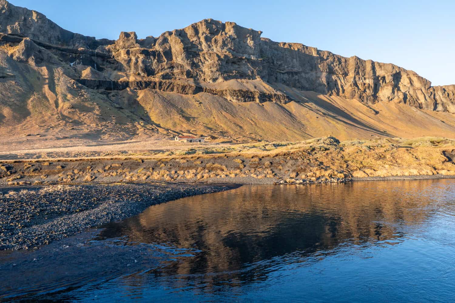 River and mountain views at Fossalar in South Iceland.