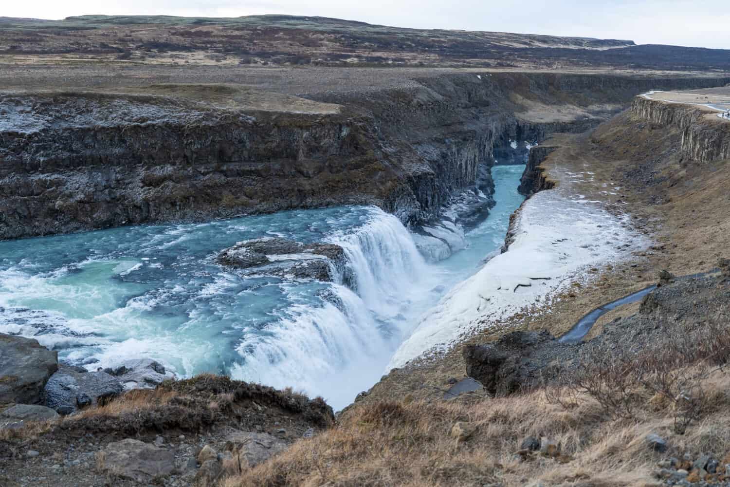 Gulfoss waterfall on the Golden Circle in Iceland in January.
