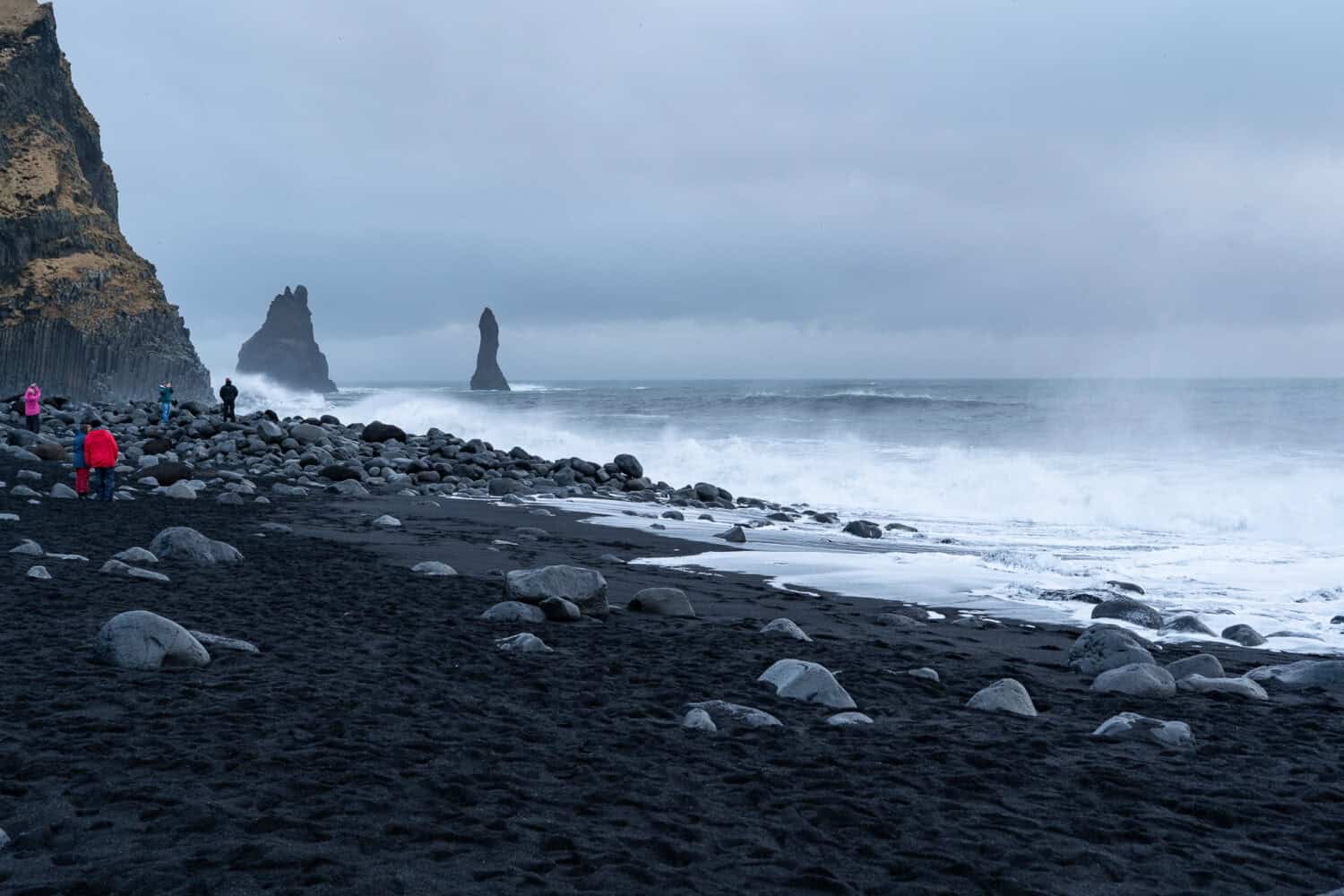 Reynisfjara Black Sand Beach in Vik, Iceland.