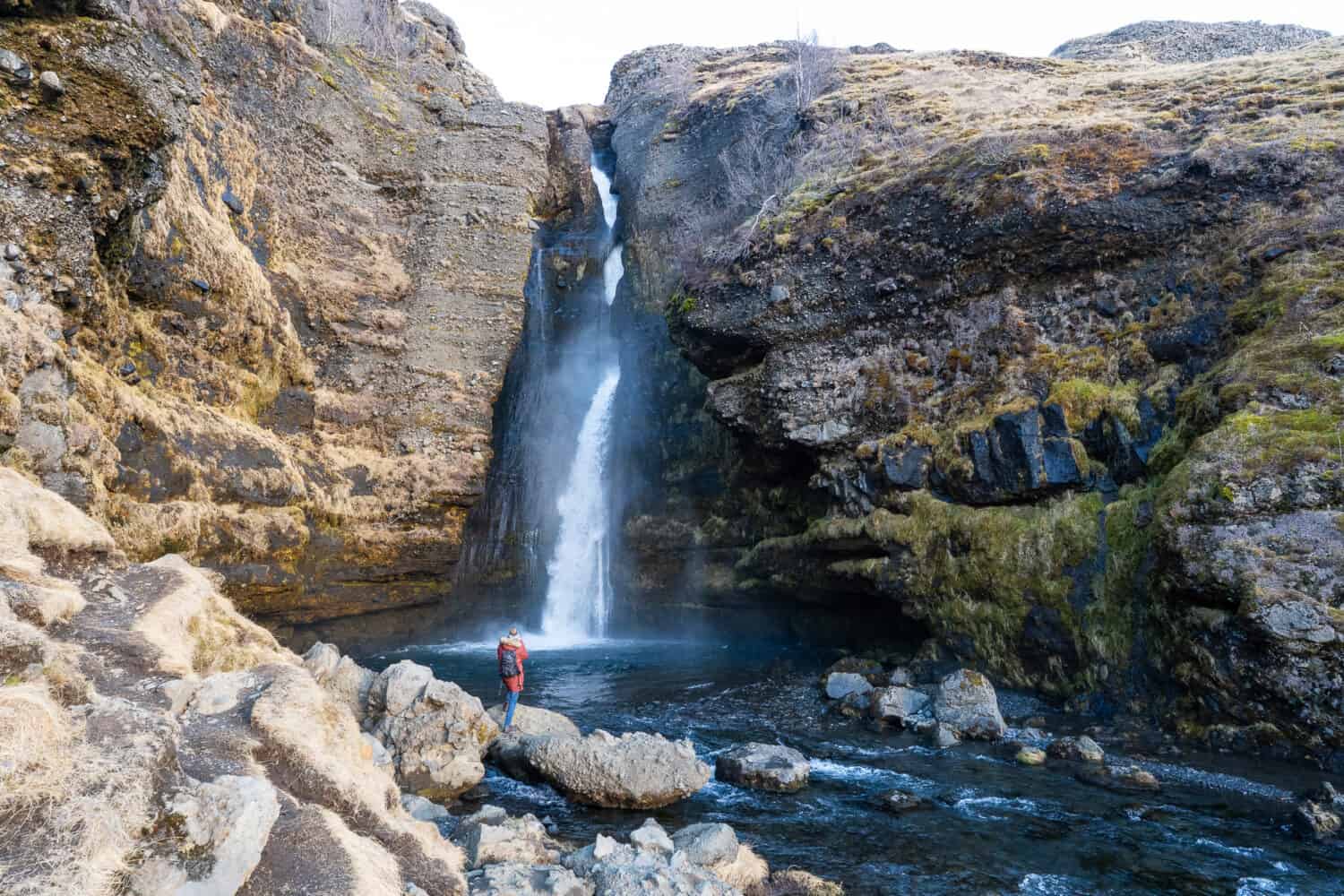 The middle tier of Gluggafoss waterfall, South Iceland.