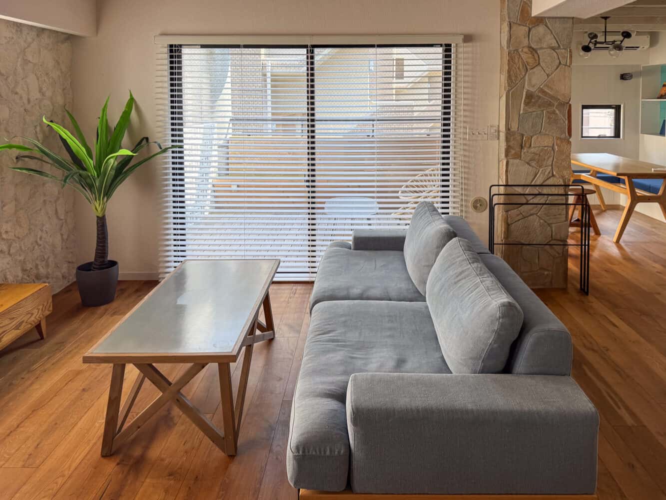Living room of Ocean Side Shell apartment in Kamakura, Japan.