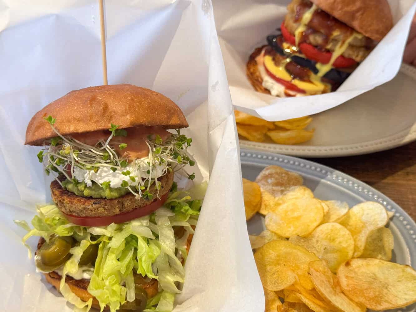 Vegan Hase burger and BBQ burger at Luna Burger in Kamakura, Japan.