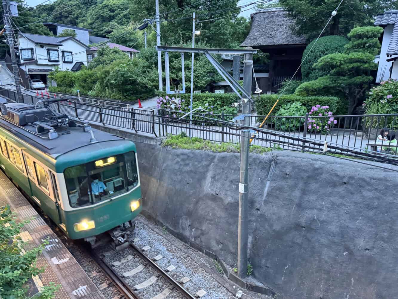 Enoden train in Gokurakuji neighbourhood of Kamakura, Japan.