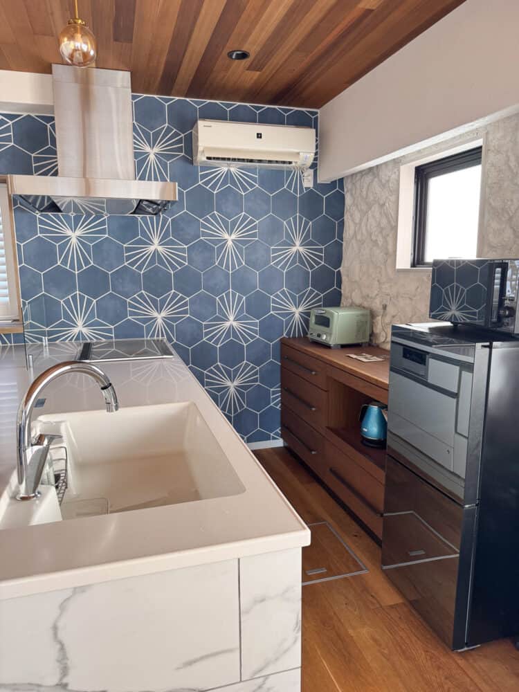 Kitchen at Ocean Side Shell apartment in Kamakura, Japan.