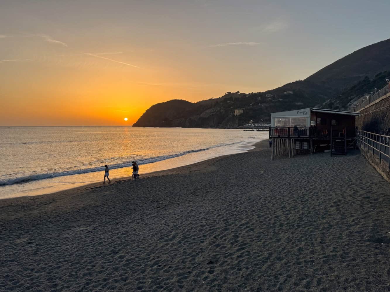 Sunset on Levanto Beach in Liguria, Italy.