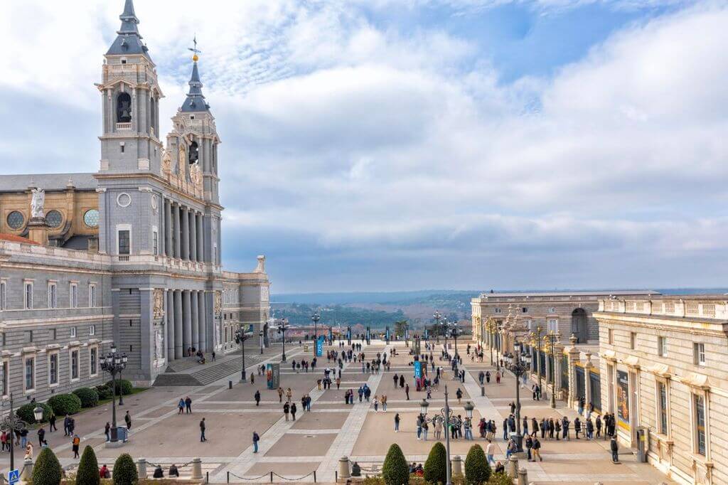 The historic buildings of Madrid, Spain on a warm and sunny summer day