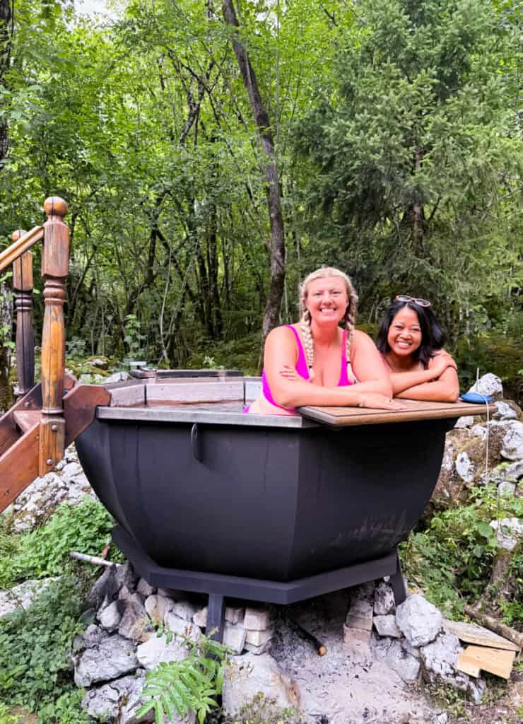 girls in cauldron hot tub