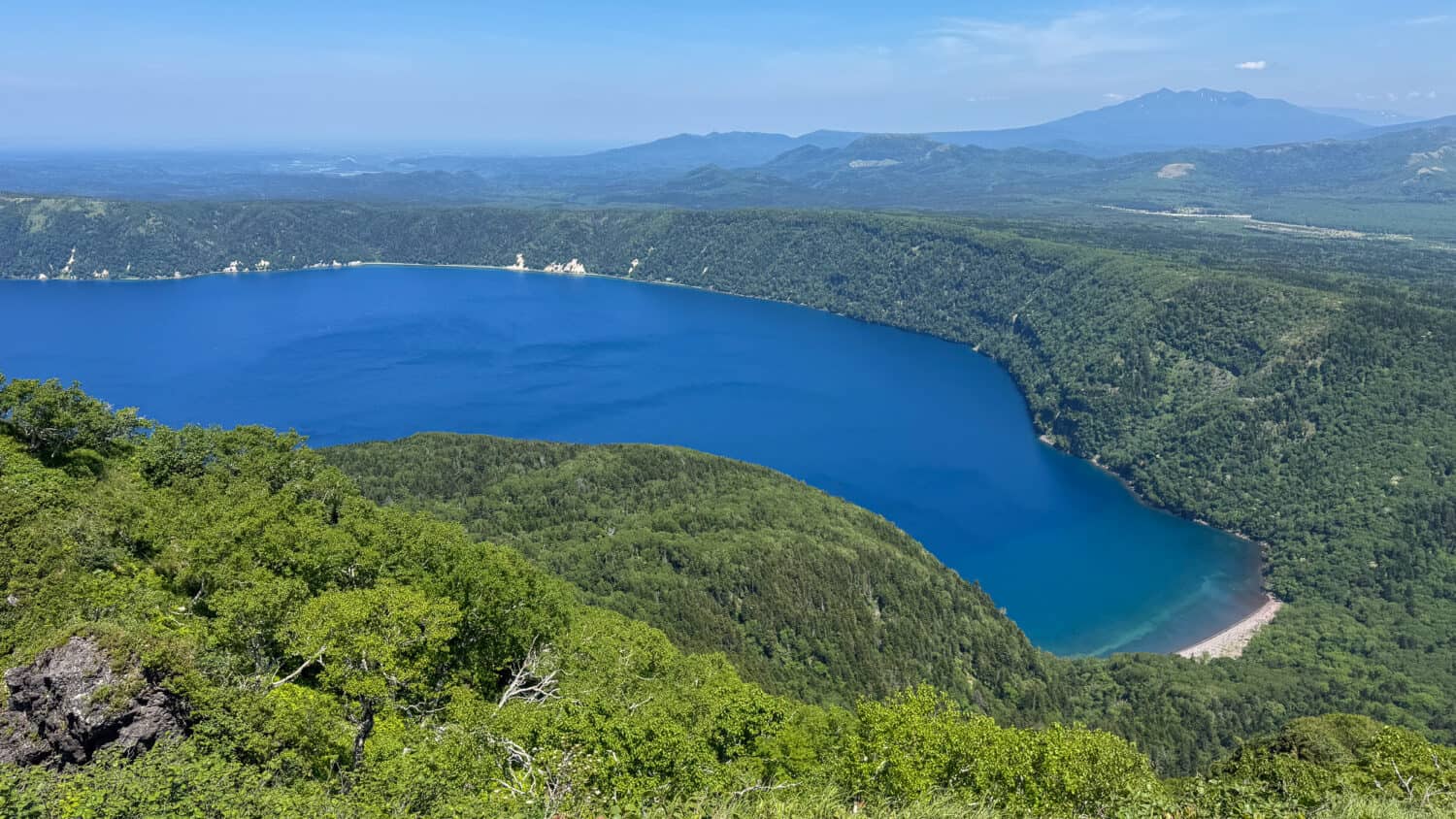 Lake Mashu from Mt Mashu summit in Akan Mashu National Park in Hokkaido, Japan.