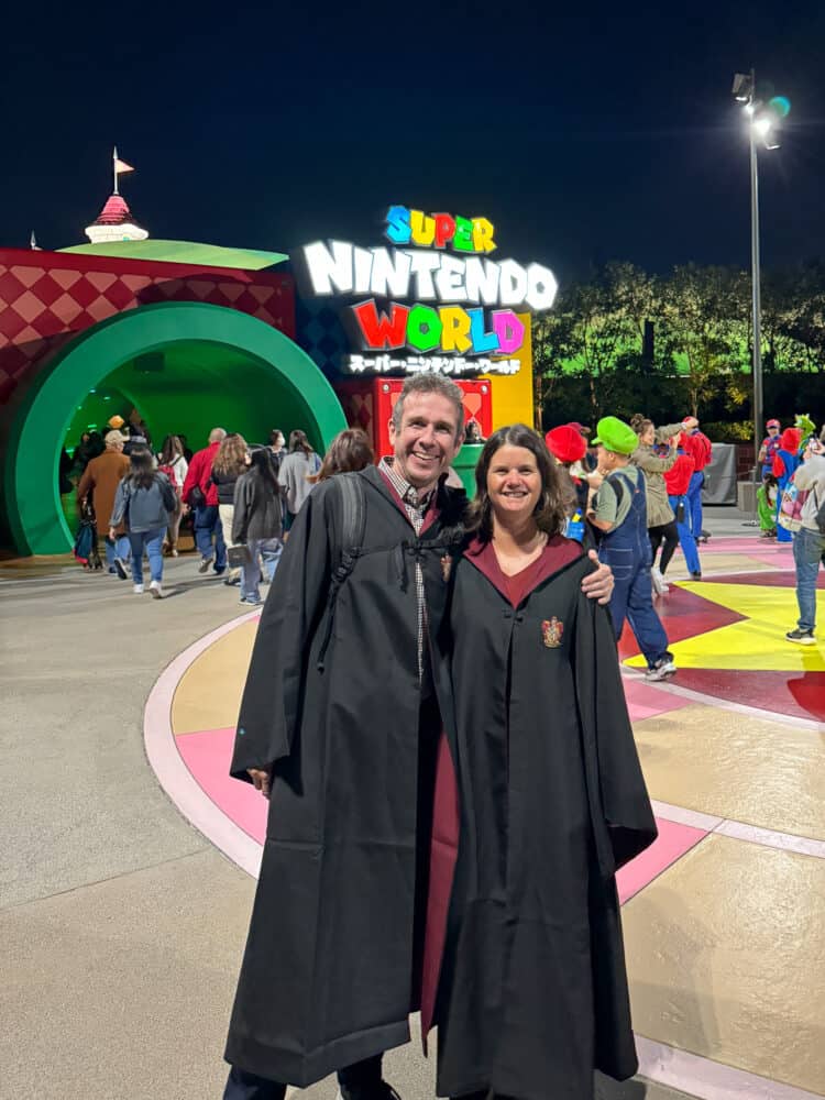 Simon and Erin at the entrance to Super Nintendo World in Universal Studios Japan,