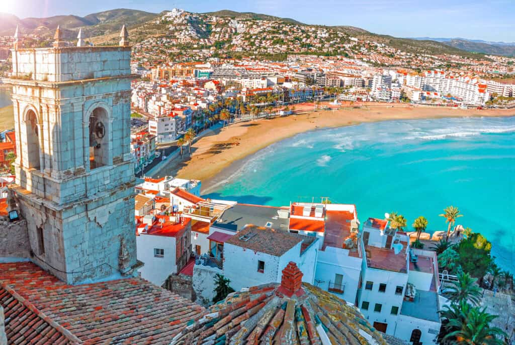 View of the sea from a height of Pope Luna's Castle. Valencia, Spain. Peniscola. Castell