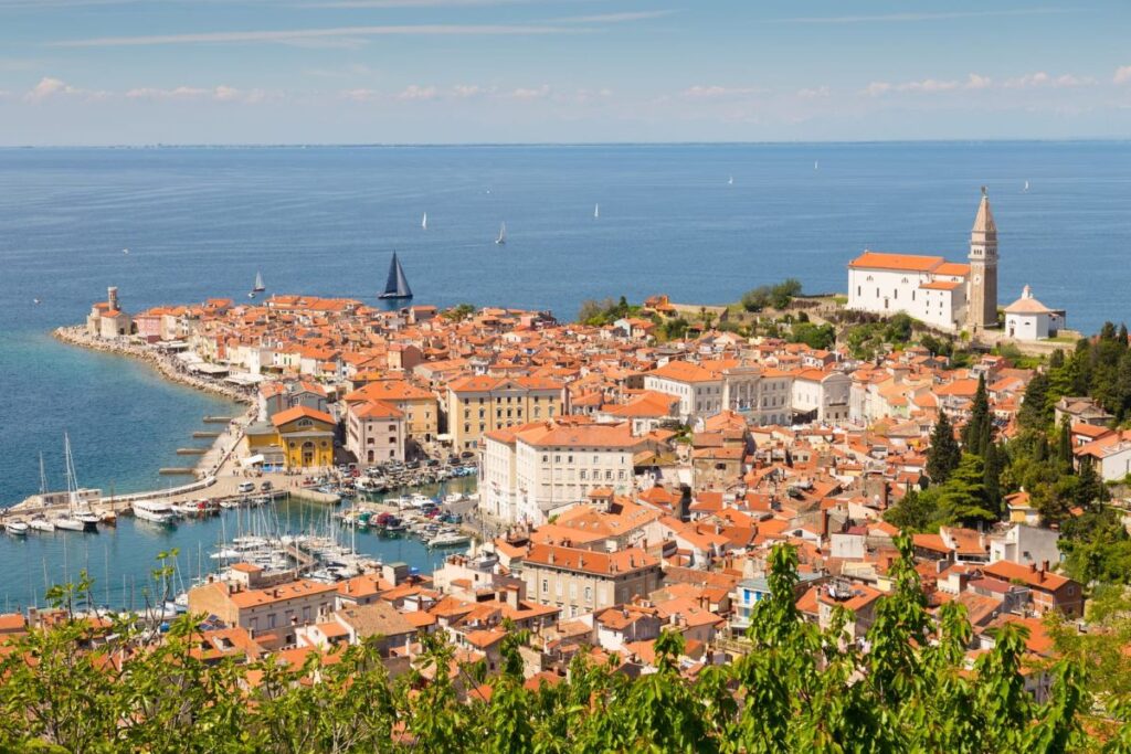 St. George' s Parish Church in picturesque old town Piran - Slovenian adriatic coast.