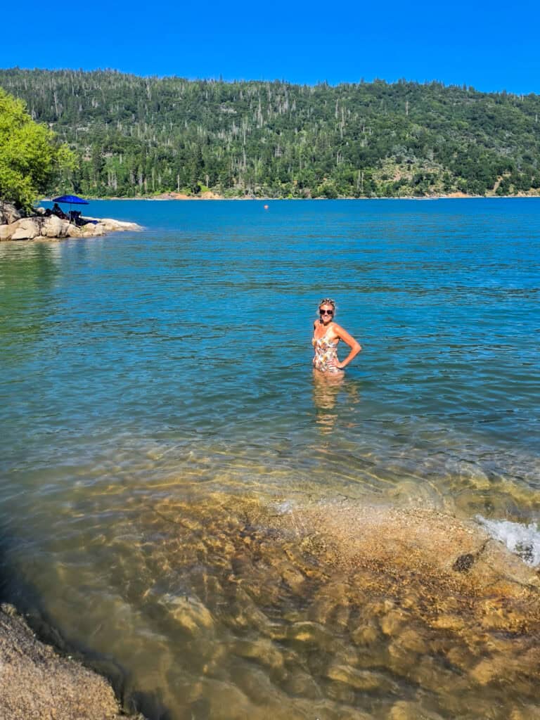 woman swimming bass lake