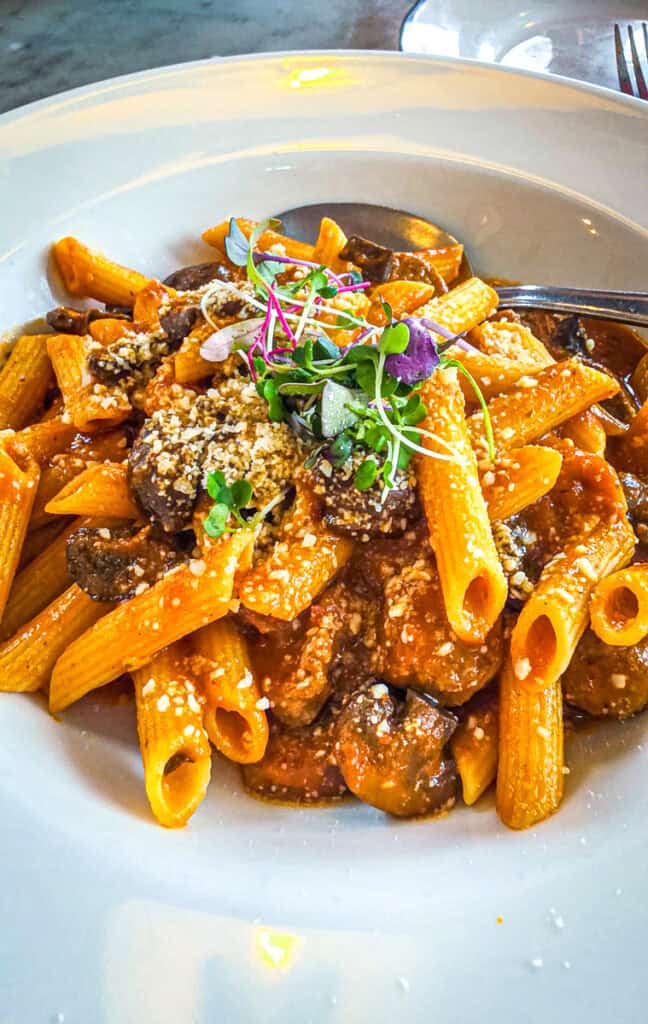 gluten-free rigatoni with sausage and mushroom
