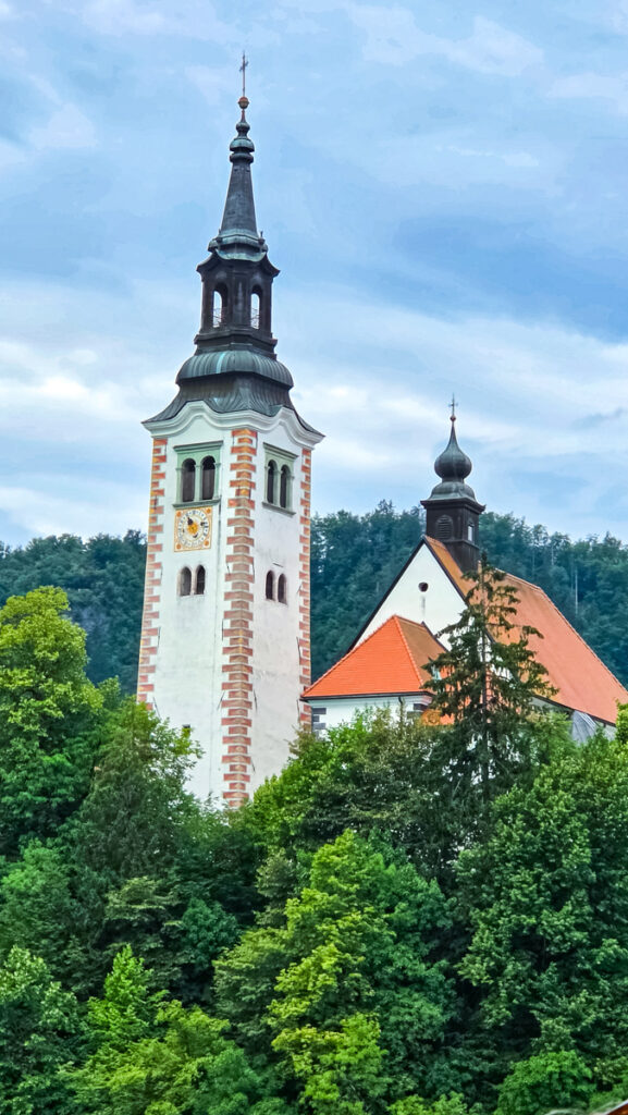 church of assumption steeple on bled island