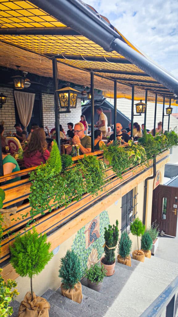 patio of pizzeria rustica at lake Bled