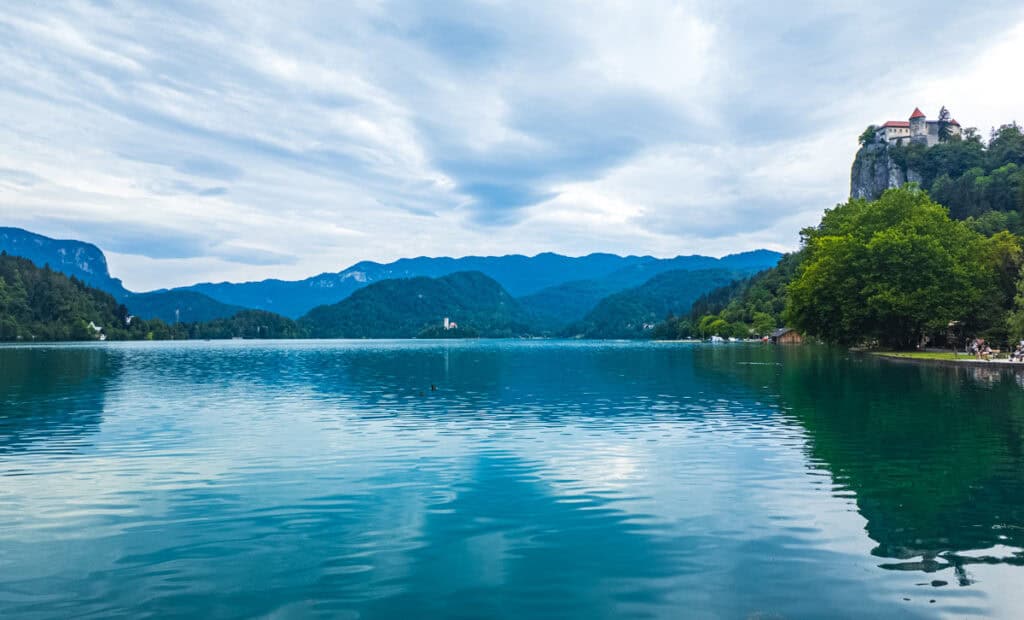 view of lake bled, bled island and bled castle