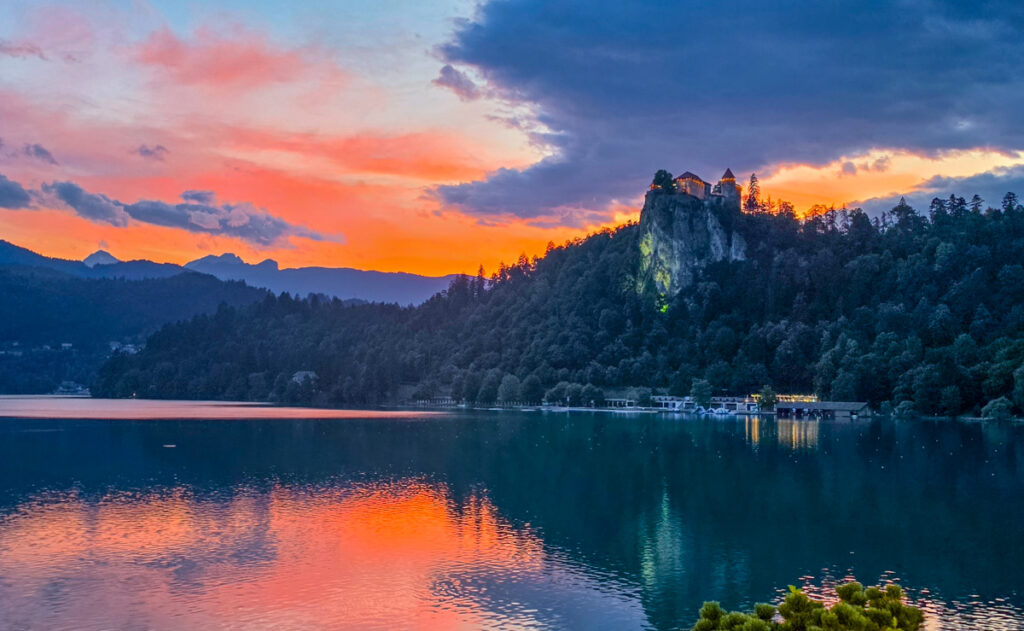 sunset view of lake bled