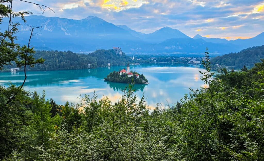 view of lake bled and church on island