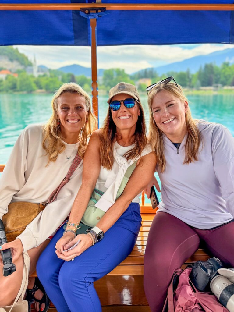 three women on pletna boat