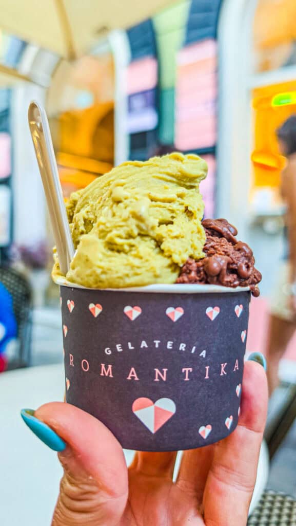 chocolate hazelnut and pistachio gelato from Gelateria Romantika