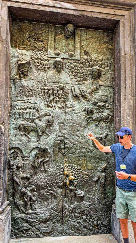 The bronze door of the Cathedral of St Nicholas
