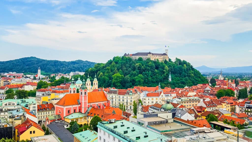 aerial view of Ljubljana Castle and the city