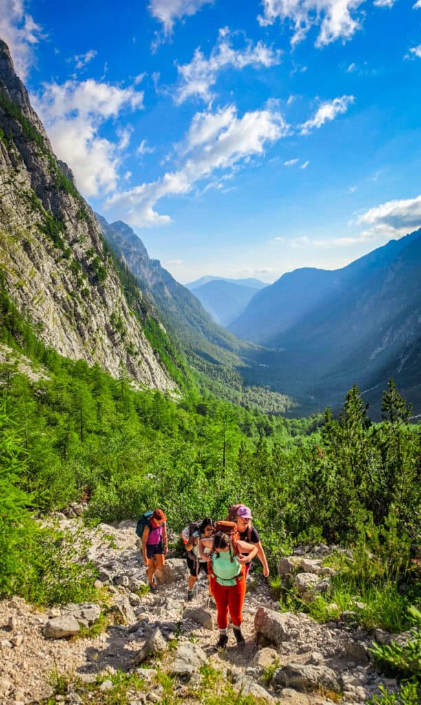 girls on trail with krma valley view