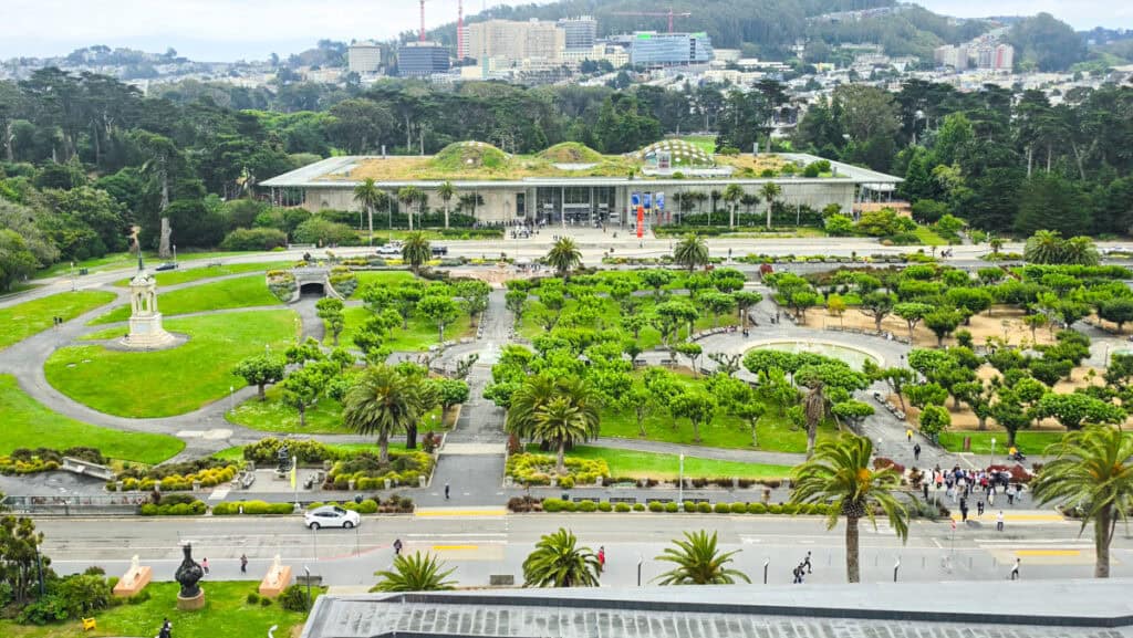 view of California Academy of Science from de Young Museum