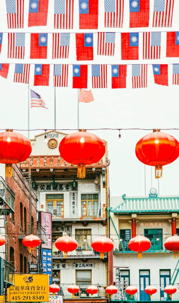 Chinese lanterns hanging from street in chinatown sf