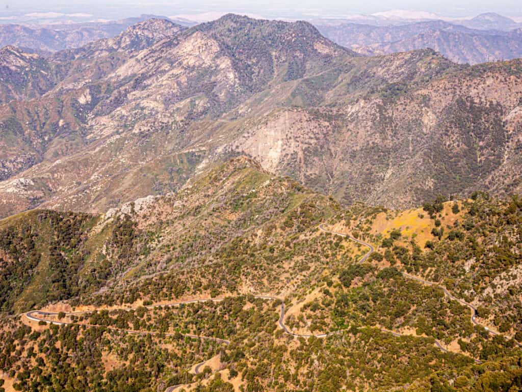 The winding road up into Sequoia national park