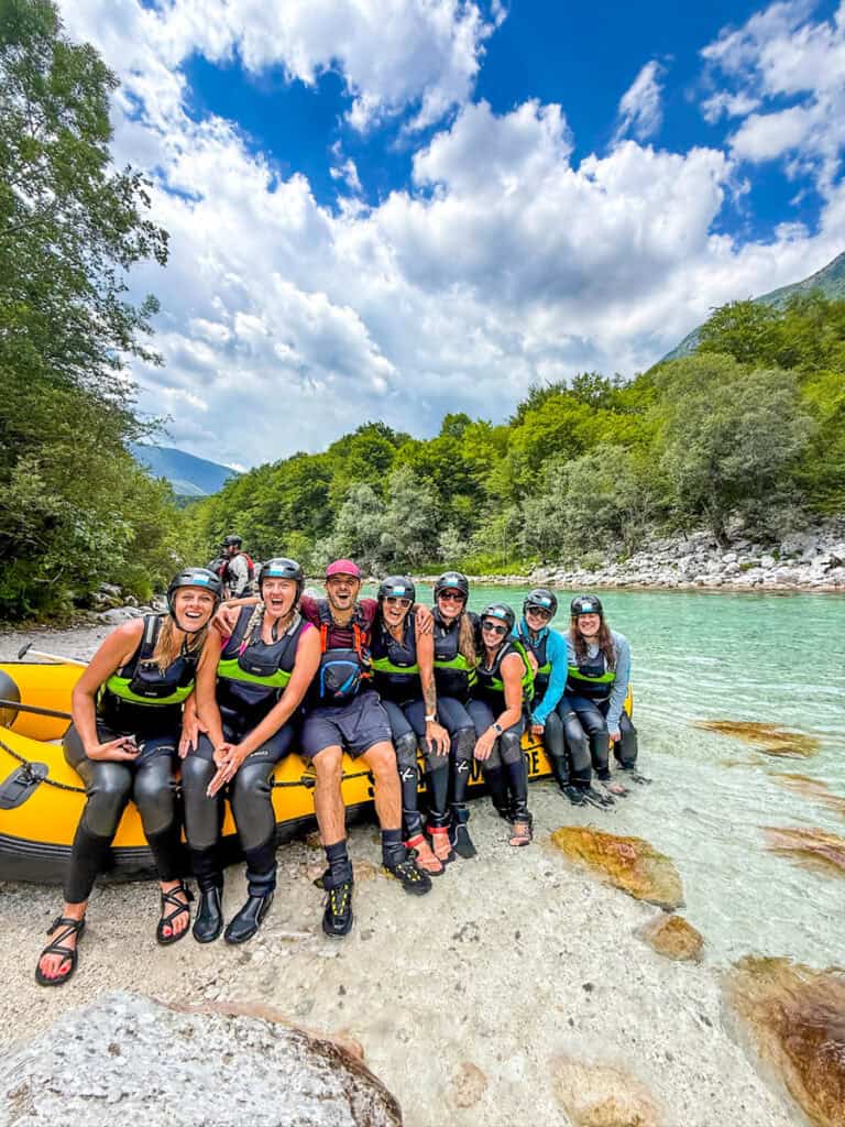 group of ladies on whitewater raft soca river