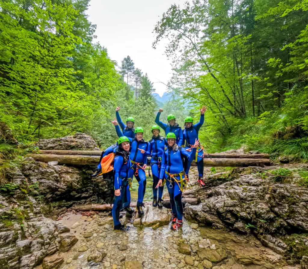 group of women at end of canyoning soca