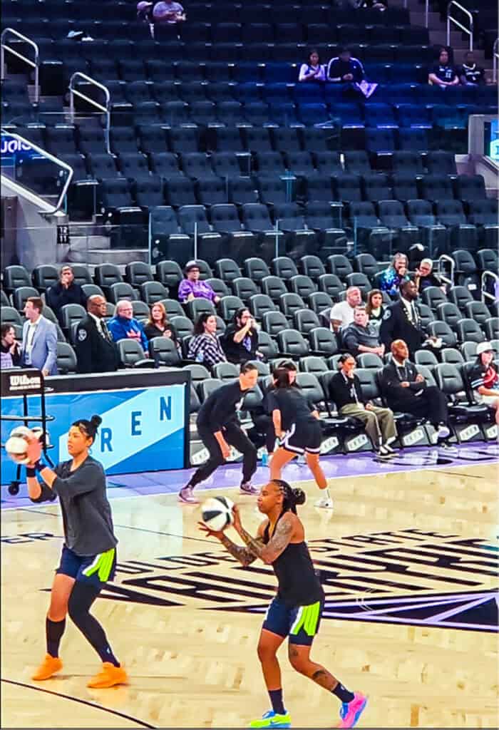 Aziaha James warming up on court