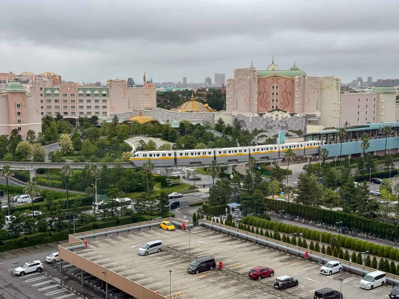 View of Bayside Station and Fantasy Springs Hotel from a Hilton Tokyo Bay Park view room.