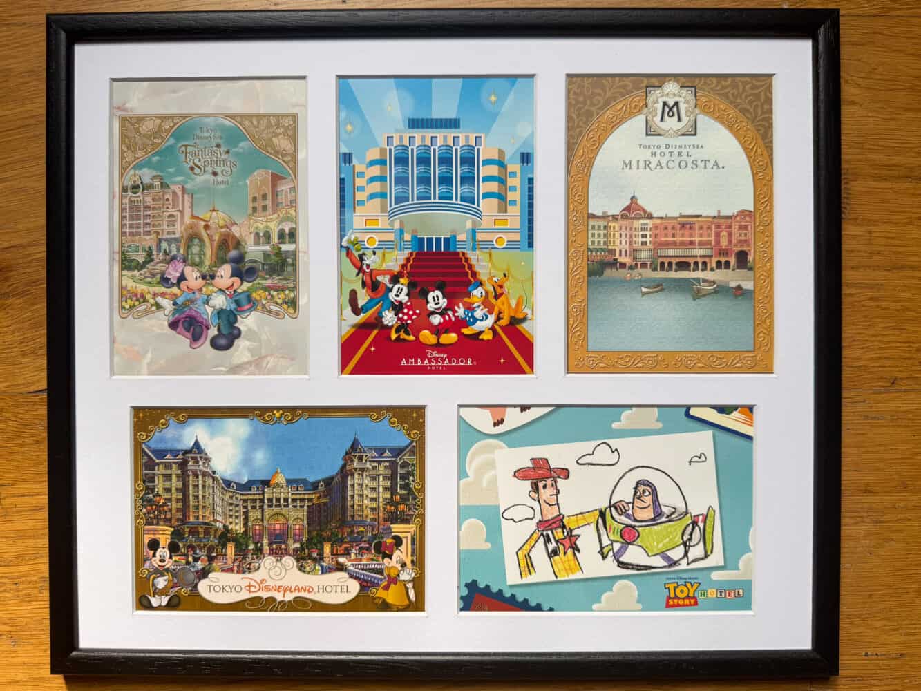 Tokyo Disney hotel postcards framed. 